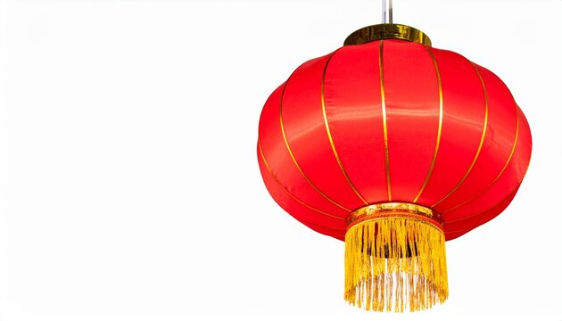 Traditional Chinese red lantern with gold accents isolated on a clean white background, ready for Lunar New Year.