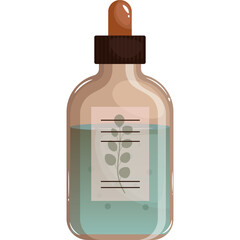 Glass Dropper Bottle With Light Blue Liquid And Botanical Label Isolated On White Background With Subtle Pixelation Indicating Digital Art Illustration