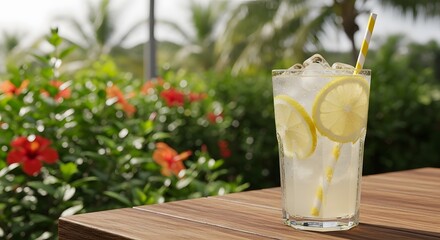 Summer Citrus Beverage Served in Glass with Lemon Slices
