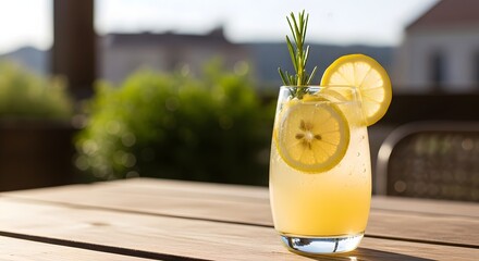 Summer Citrus Beverage Served in Glass with Lemon Slices