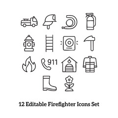 Modern Firefighter Line Icon Set – Emergency & Rescue Symbols