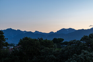 Viareggio Italy, panorama of the city and the Mountains. Aerial landscape