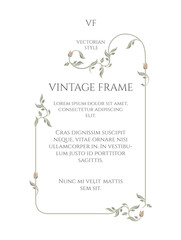 Card template with asymmetrical floral frame. Hand-drawn classic botanical pattern.