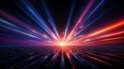Abstract futuristic background with light speed effect showing blue and red energy rays in space for science fiction or technology concept