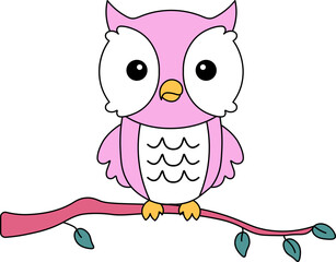 Cute Owl Animal Baby Kids Character Playful Children Sticker Design Mascot Nursery Illustration