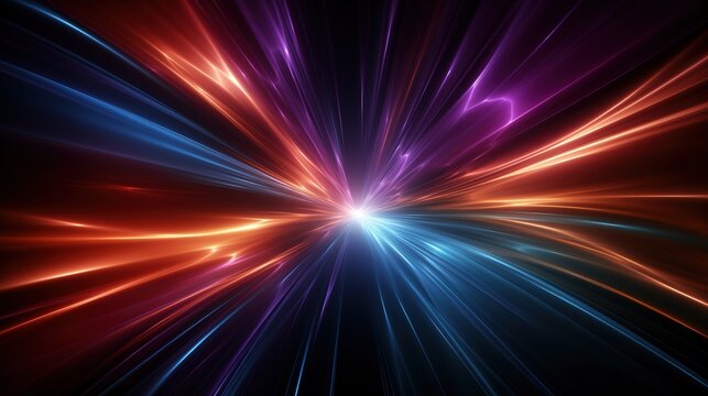 Abstract colorful light speed effect background with glowing lines and rays of energy for futuristic technology or science themes