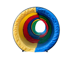 Vivid textile sequences with layered rings and rainbow shades forming engaging playful gateways