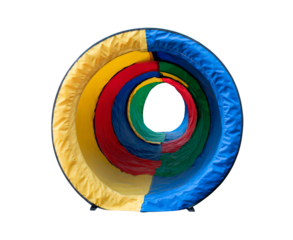 Vivid textile sequences with layered rings and rainbow shades forming engaging playful gateways