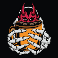 
illustration vector devil in a coffee cup tattoo
