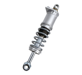Highperformance shock absorber assembly details, Precision engineered chrome shock suspension system on transparent background