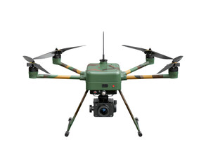 Robotic observation platform, Hightech surveillance robot featuring reflective panels and tracking on transparent background