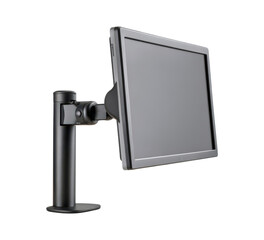 Durable metal articulated arm offering ergonomic positioning in professional work settings on transparent background