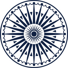 ashoka chakra with twenty four spokes and decorative border in symmetrical circular design
