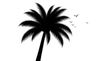 Obraz premium Silhouette of a palm tree with birds flying in the background.