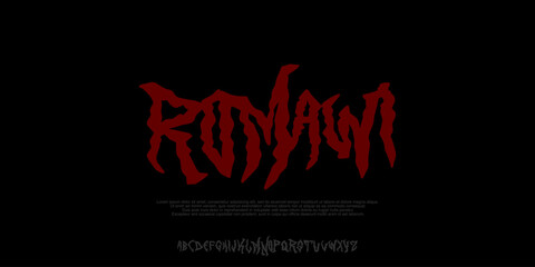 Romawi Display Font, Abstract Metal Rock Horror Font Alphabet vector hand drawn lettering