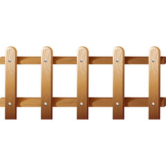A simple wooden fence with metal fasteners stands isolated on a white background showcasing a rustic farm boundary structure and natural wood grain texture ideal for country or garden themes