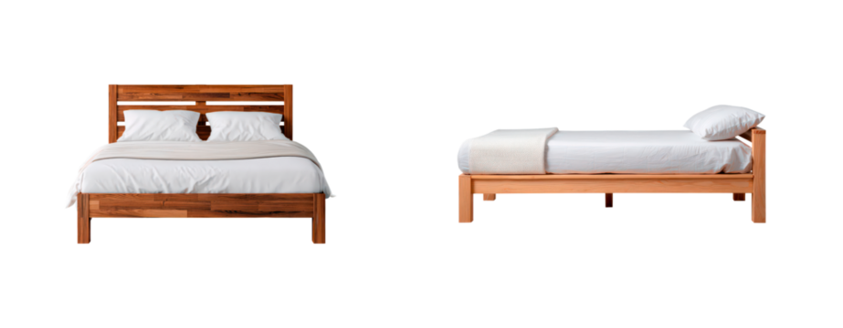 Contemporary bed setup, Bright minimalist bedroom decor, Stylish natural wood bed with storage