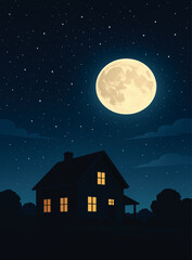 Home Under a Starry Sky – Dreamy Night Illustration