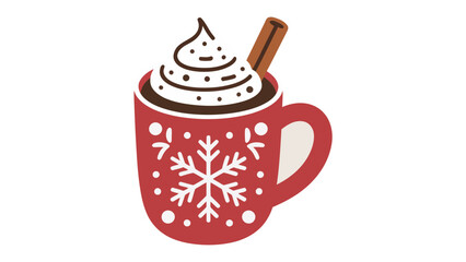 Cozy Winter Delight: A whimsical illustration of a steaming cup of hot chocolate, garnished with whipped cream and a cinnamon stick, promising warmth and comfort on a cold day. 