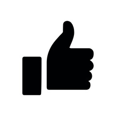 A simple black and white illustration of a thumbs up icon on a plain white background design element