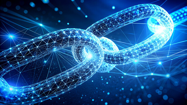 Blockchain technology illustration digital chain concept for secure data transfer network connection and cryptocurrency transactions