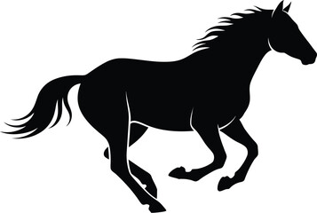 Black Silhouette of a Horse in Full Gallop on White Background galloping running