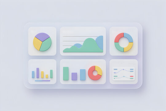 3D Pastel Dashboard with Circular and Bar Graphs for Data Visualization and Analytics