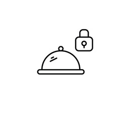 Restaurant cloche and lock. Safe menu dining, food delivery and remote services. Pixel perfect, editable stroke vector icon