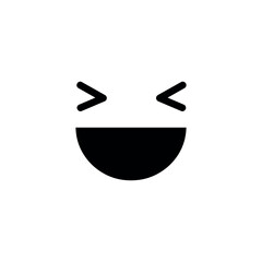 A simple black and white drawing of a laughing face with v shaped eyes and a curved mouth shape