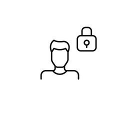 Man and lock. Identity protection. Safeguarding user personal information and credentials. Pixel perfect, editable stroke vector icon