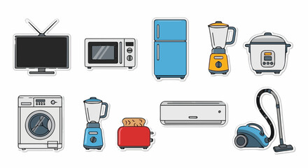 Flat Vector Electronics Sticker Set – TV, Oven, Fridge, Washing Machine, and Appliances