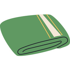 Green Folded Towel With White And Yellow Stripe Detail On A Transparent Background Flat Graphic Design