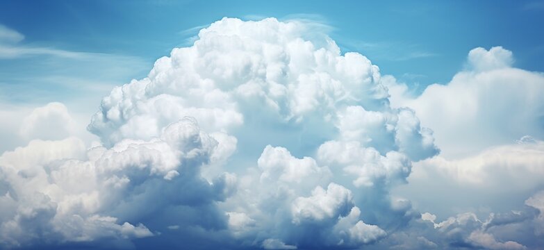 A majestic, towering cumulonimbus cloud dominates a vibrant blue sky, showcasing dramatic cloud formations and atmospheric depth.
