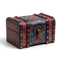 Antique brown wooden treasure chest isolated on white