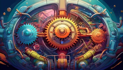 Intricate Mechanical Steampunk Gear and Clockwork Mechanism
