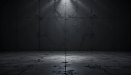 Dimly lit empty concrete room with visible cracks and moody atmosphere
