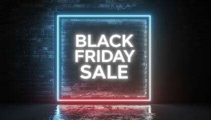 Black Friday sale shopping discounts advertising poster illustration. 3d led electric neon light retro style. 