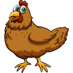 Cartoon Brown Chicken Standing Against Transparent Background Simple Farm Animal Illustration