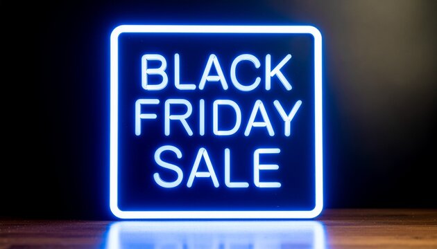 Black Friday sale shopping discounts advertising poster illustration. 3d led electric neon light retro style. 