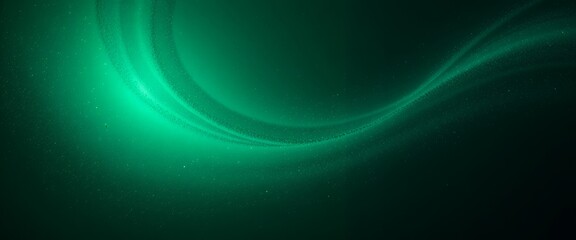 Abstract glowing green wave pattern with dynamic flowing light effects on black background
