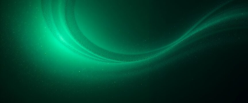 Abstract glowing green wave pattern with dynamic flowing light effects on black background