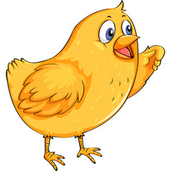 A Cheerful Yellow Cartoon Chick Waving Its Wing in a Friendly Greeting Isolated on a Transparent Background