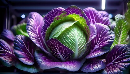 Close-up of Vibrant Purple and Green Cabbage or Lettuce