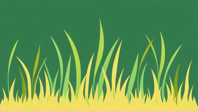 A serene vector illustration of a vibrant green lawn with blades of tall grass swaying, creating a minimalist and fresh natural background
