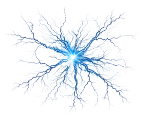 Abstract blue and white energy burst resembling a branching lightning structure
