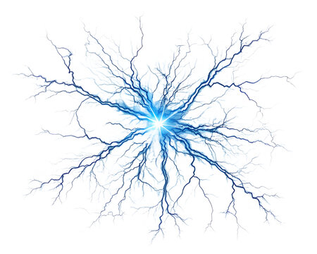 Abstract blue and white energy burst resembling a branching lightning structure