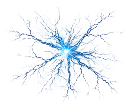 Abstract blue and white energy burst resembling a branching lightning structure