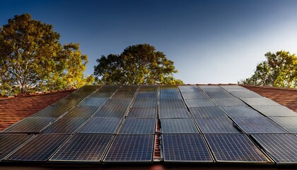 Solar Panels Installed on Residential House Roof at Sunset