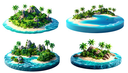 Fototapeta premium Tropical beach with sand and palm trees under summer sky isolated on white background