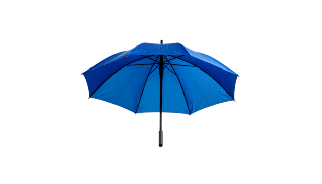 Blue umbrella open for protection from weather. Single object concept isolated on white background
